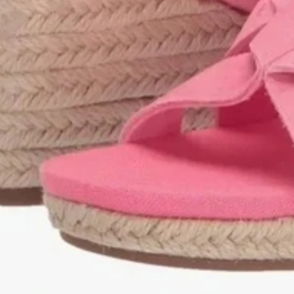 Pink Women's Wedge Sandals - Casual Strappy Slingback - Picture 6 of 6